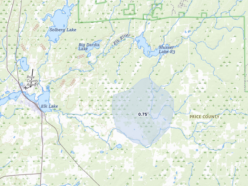 NEXRAD radar-signature map of the hail storm over Phillips, WI on May 17, 2026