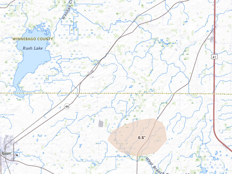 Radar-estimated hail-size map of the storm over Pickett, WI