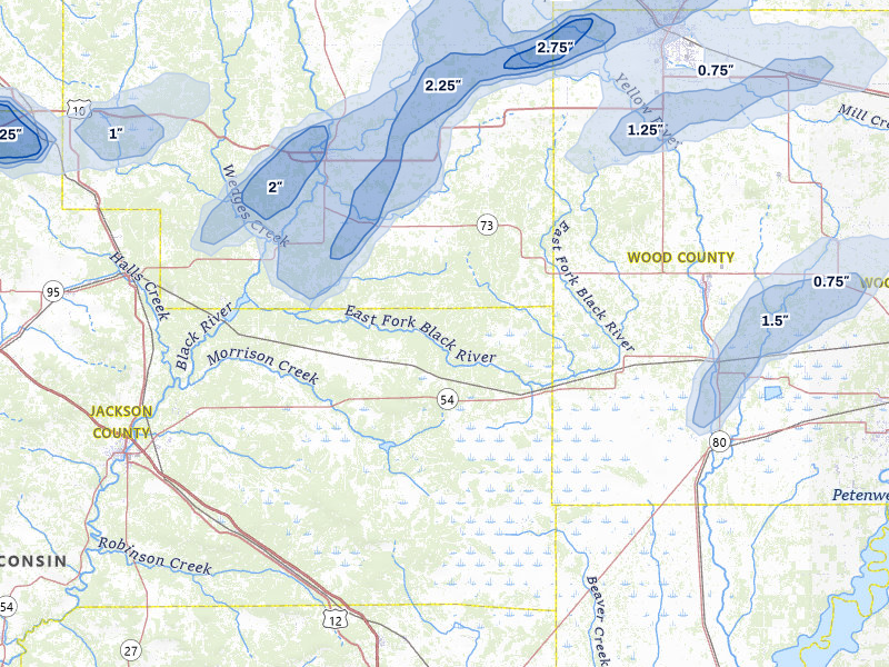NEXRAD radar-signature map of the hail over Pittsville, WI