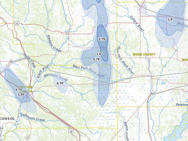 NEXRAD radar-signature map of the hail storm over Pittsville, WI on May 27, 2026