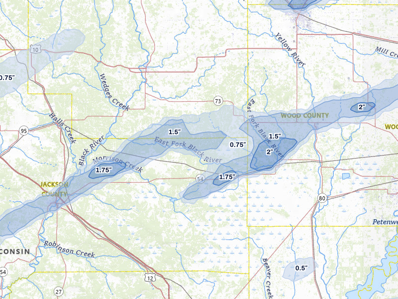 NEXRAD radar-signature map of the hail storm over Pittsville, WI on Jun 30, 2026