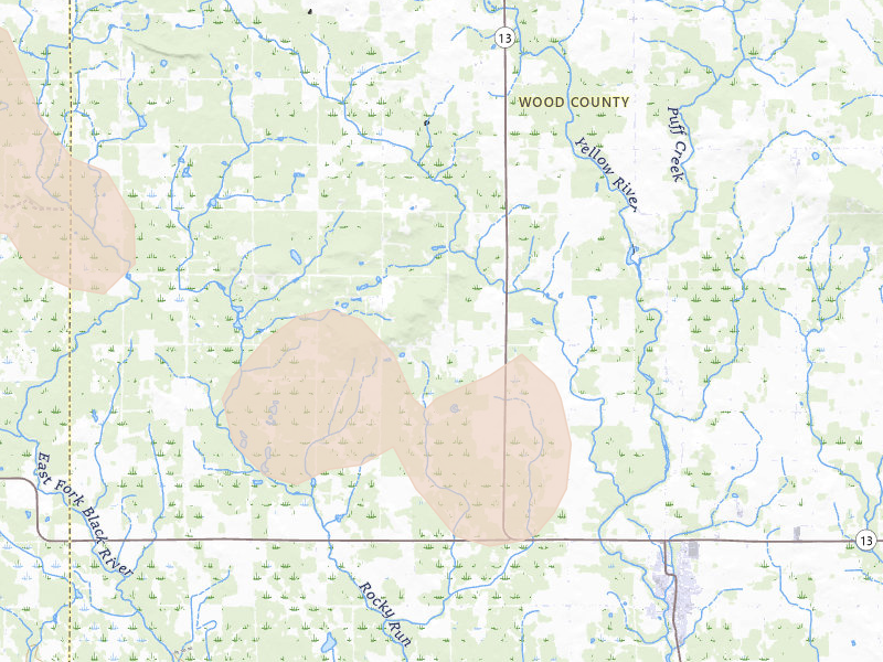 Radar-estimated hail-size map of the storm over Pittsville, WI on Sep 3, 2026