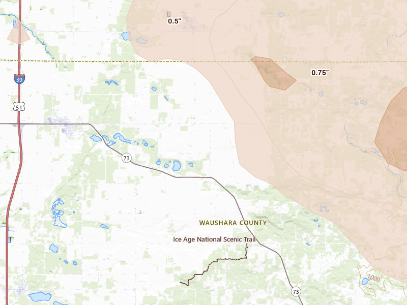 Radar-estimated hail-size map of the storm over Plainfield, WI