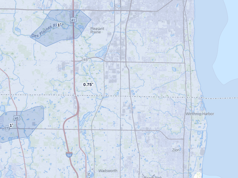 NEXRAD radar-signature map of the hail over Pleasant Prairie, WI