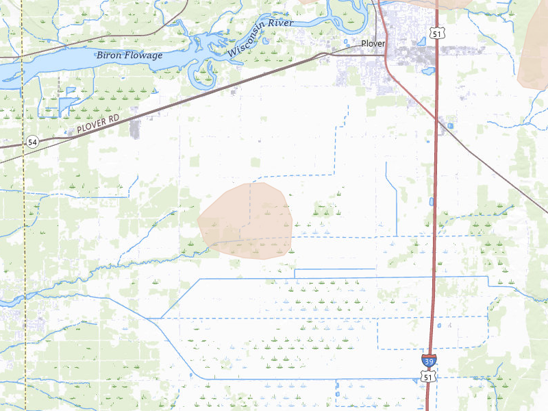 Radar-estimated hail-size map of the storm over Plover, WI on Apr 13, 2026