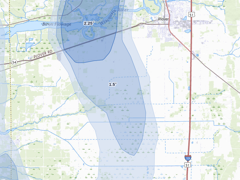 NEXRAD radar-signature map of the hail storm over Plover, WI on May 27, 2026