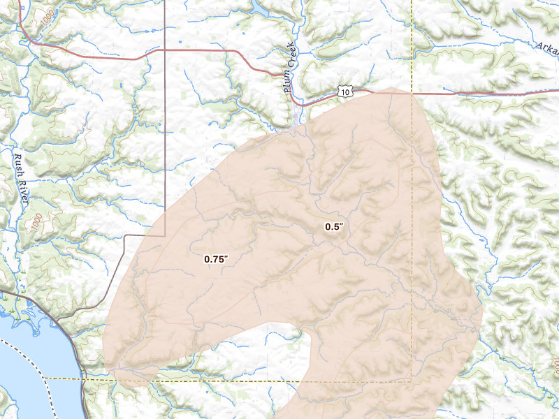 Radar-estimated hail-size map of the storm over Plum City, WI on Apr 13, 2026