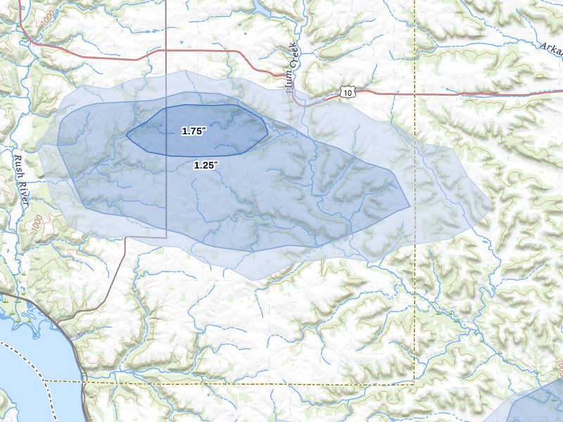NEXRAD radar-signature map of the hail storm over Plum City, WI on Jun 5, 2026