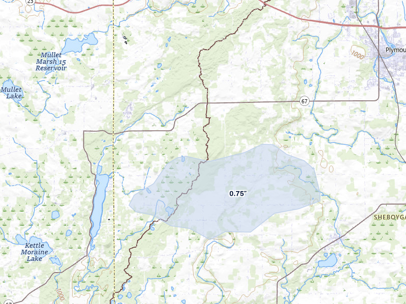 NEXRAD radar-signature map of the hail over Plymouth, WI
