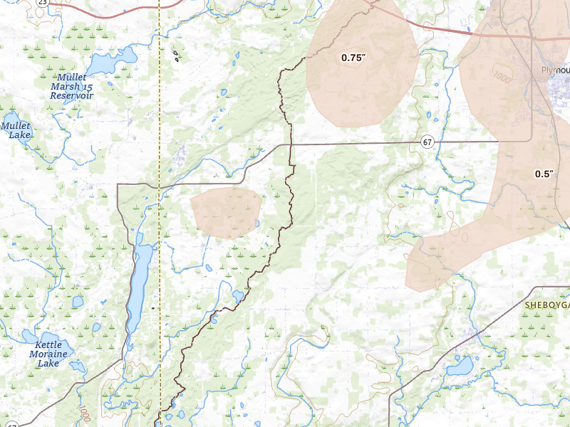 Radar-estimated hail-size map of the storm over Plymouth, WI