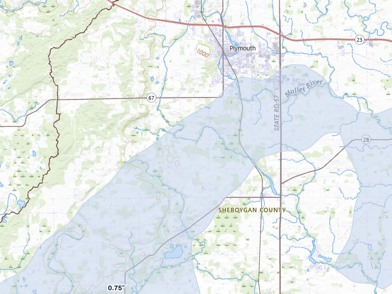 NEXRAD radar-signature map of the hail over Plymouth, WI