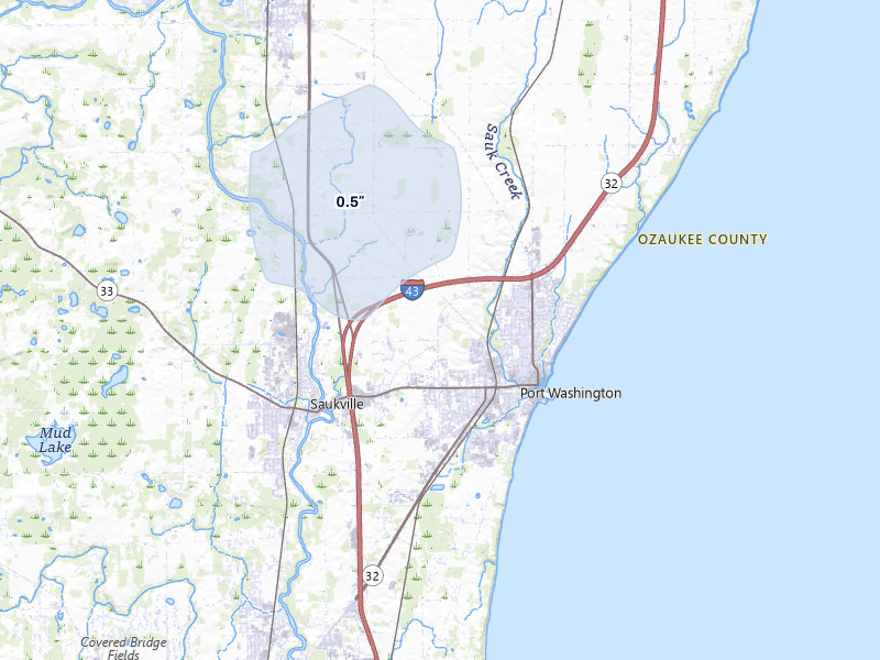 NEXRAD radar-signature map of the hail storm over Port Washington, WI on Mar 30, 2026