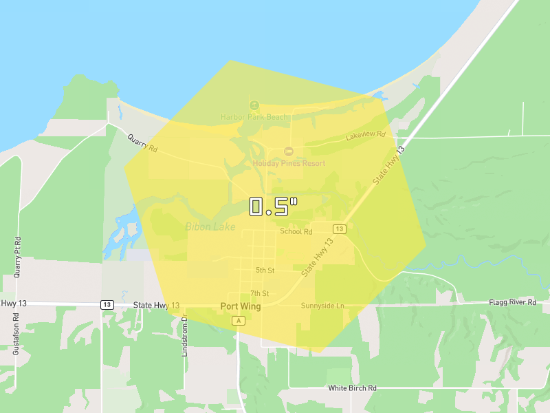 Hail map of Port Wing, WI on Jun 29, 2026, hail up to 0.5"
