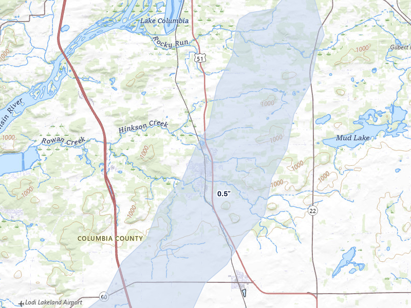 NEXRAD radar-signature map of the hail over Poynette, WI