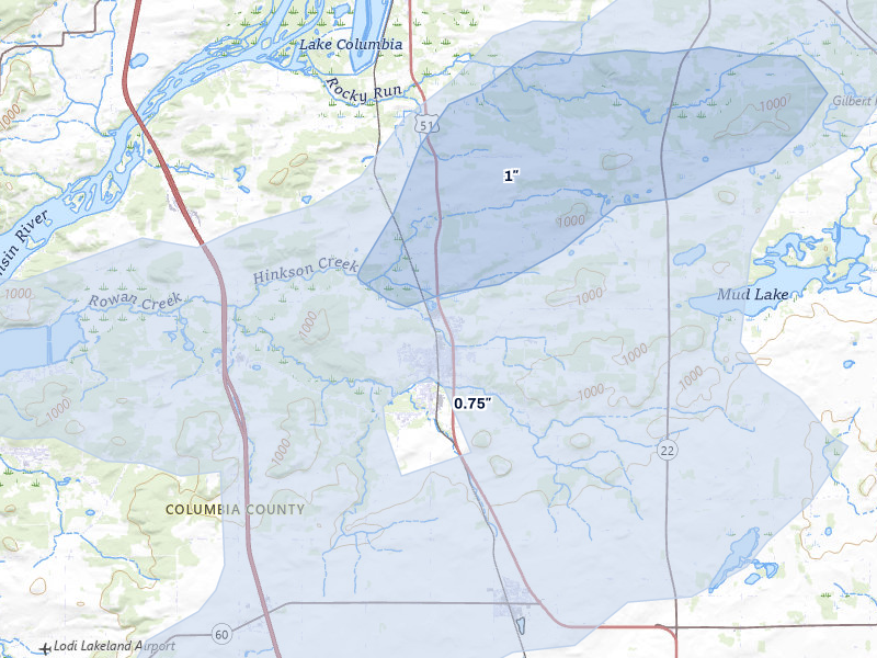 NEXRAD radar-signature map of the hail storm over Poynette, WI on May 15, 2026