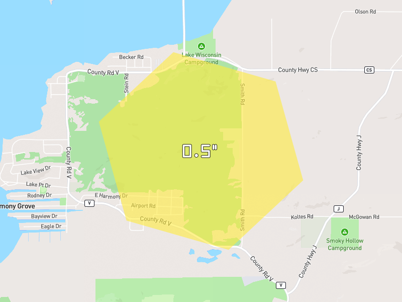 Hail map of Poynette, WI on Jun 6, 2026, hail up to 0.5"