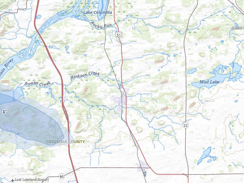 NEXRAD radar-signature map of the hail storm over Poynette, WI on Jul 8, 2026