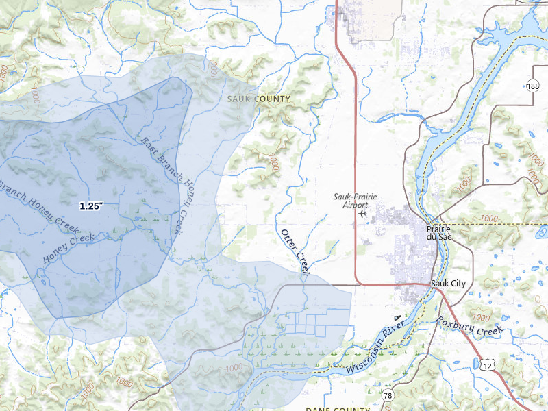NEXRAD radar-signature map of the hail storm over Prairie Du Sac, WI on May 15, 2026