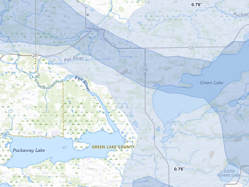 NEXRAD radar-signature map of the hail over Princeton, WI