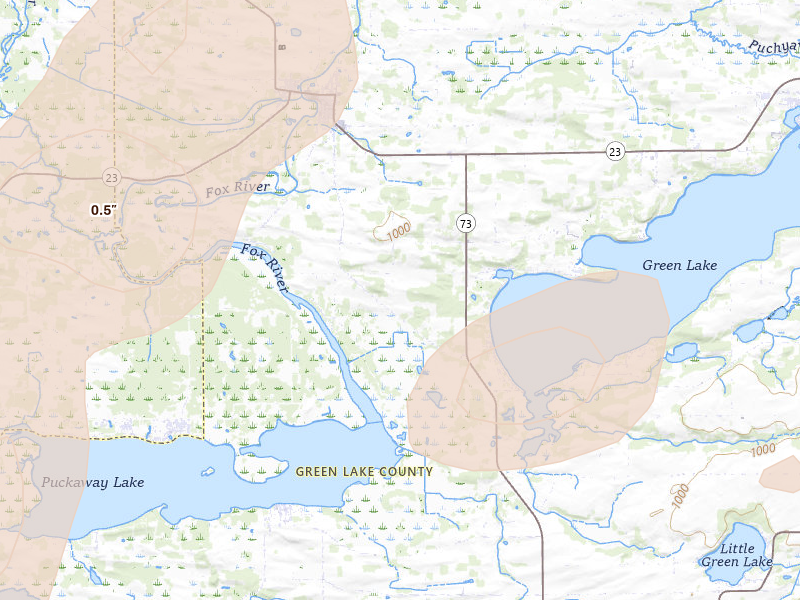 Radar-estimated hail-size map of the storm over Princeton, WI