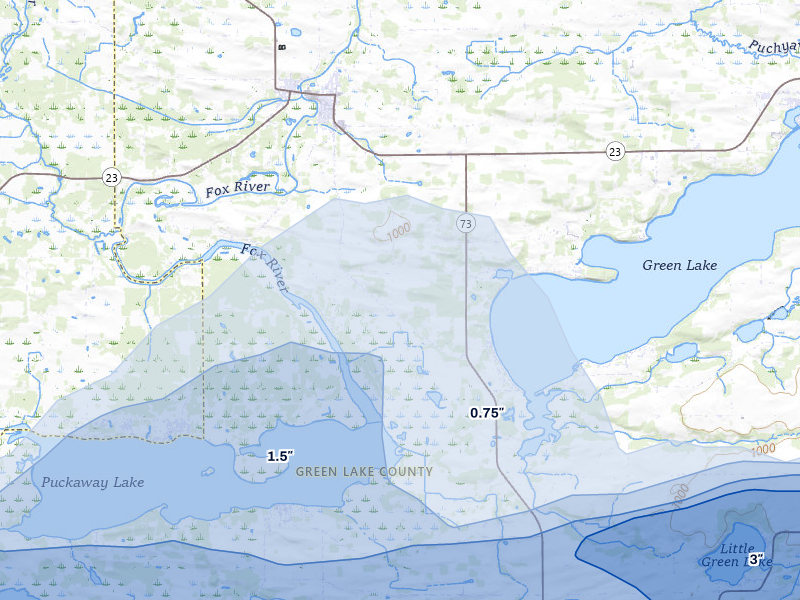 NEXRAD radar-signature map of the hail storm over Princeton, WI on Jul 1, 2026