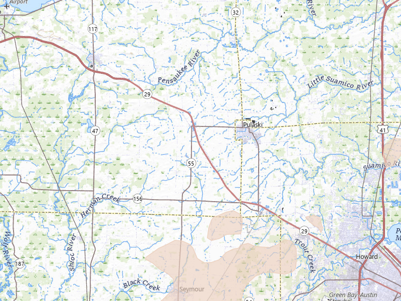 Radar-estimated hail-size map of the storm over Pulaski, WI on Jul 1, 2026