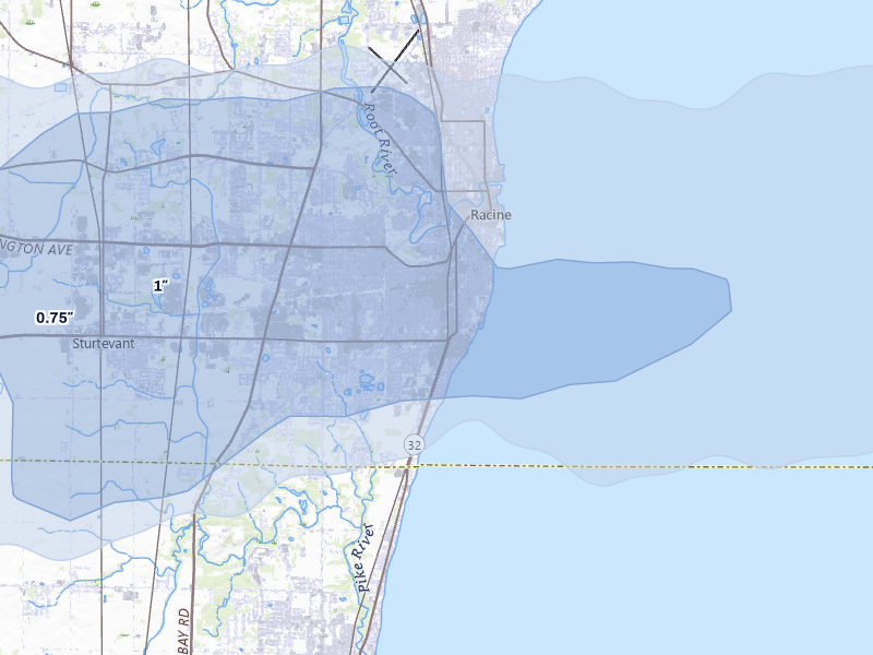 NEXRAD radar-signature map of the hail storm over Racine, WI on Mar 30, 2026
