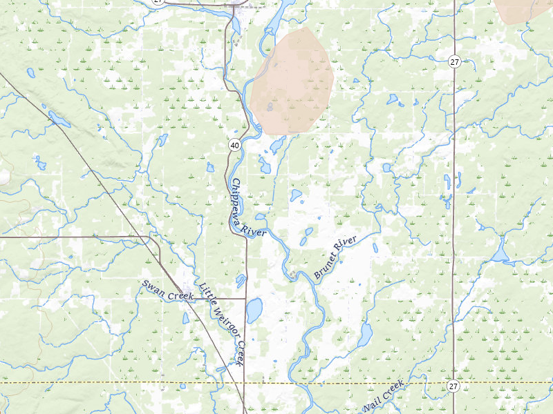 Radar-estimated hail-size map of the storm over Radisson, WI on Apr 17, 2026