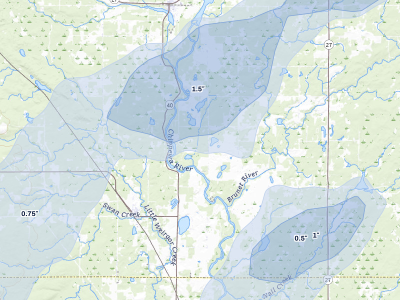 NEXRAD radar-signature map of the hail storm over Radisson, WI on Apr 17, 2026