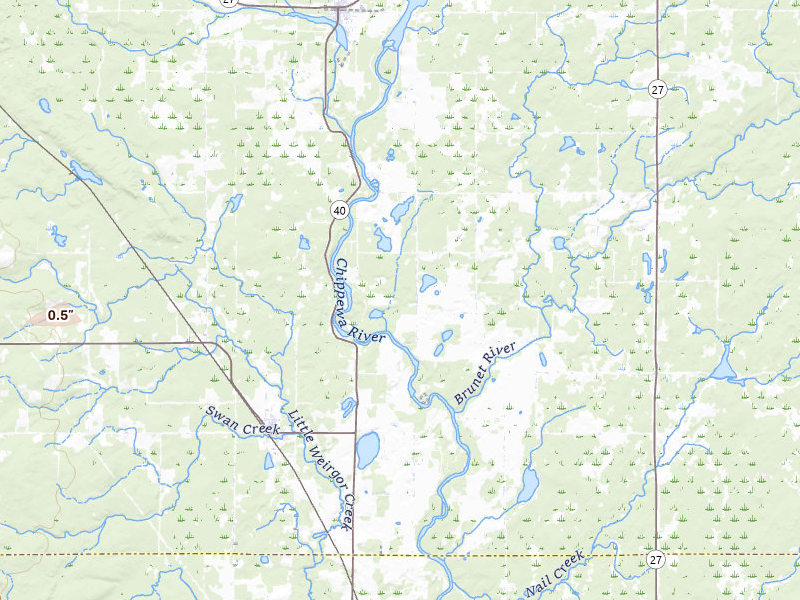 Radar-estimated hail-size map of the storm over Radisson, WI on Jul 7, 2026