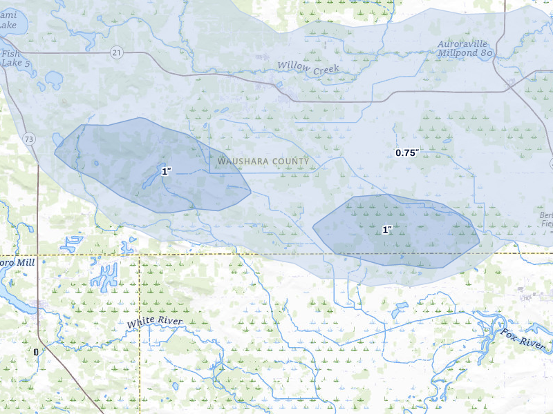NEXRAD radar-signature map of the hail over Redgranite, WI