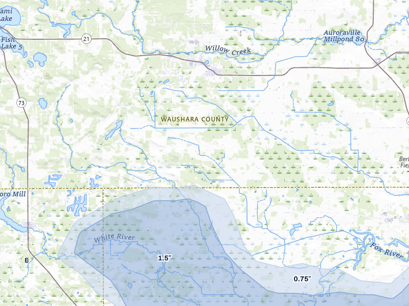 NEXRAD radar-signature map of the hail storm over Redgranite, WI on Jul 1, 2026