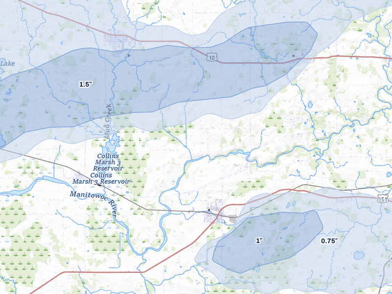 NEXRAD radar-signature map of the hail over Reedsville, WI