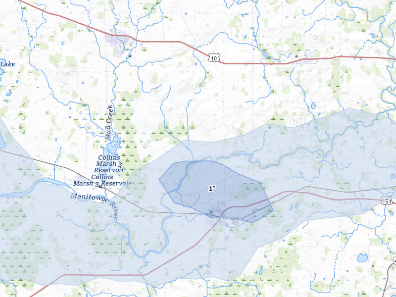 NEXRAD radar-signature map of the hail over Reedsville, WI