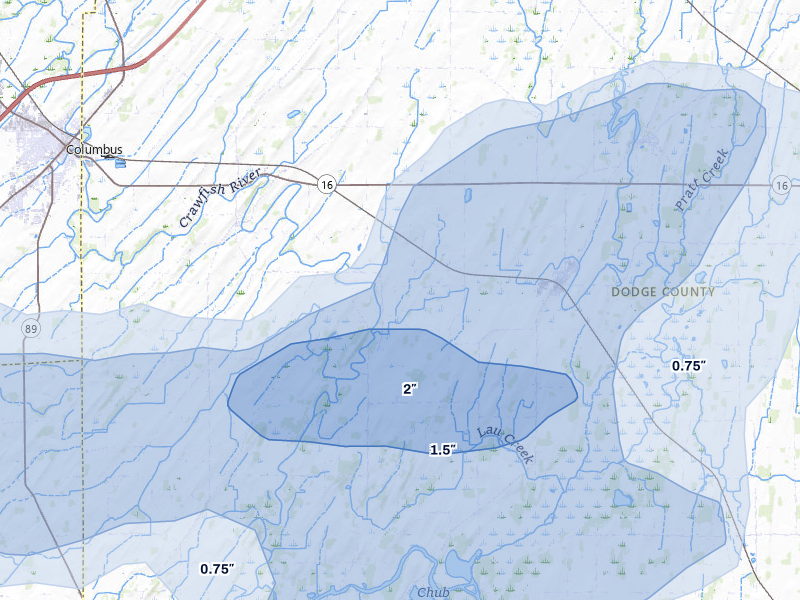 NEXRAD radar-signature map of the hail over Reeseville, WI