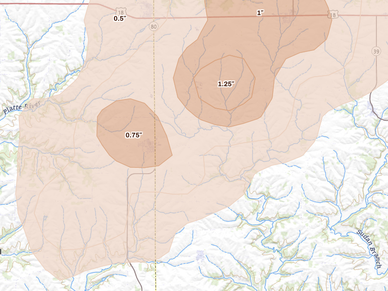 Radar-estimated hail-size map of the storm over Rewey, WI