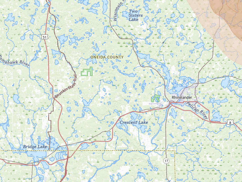 Radar-estimated hail-size map of the storm over Rhinelander, WI on Jul 27, 2026