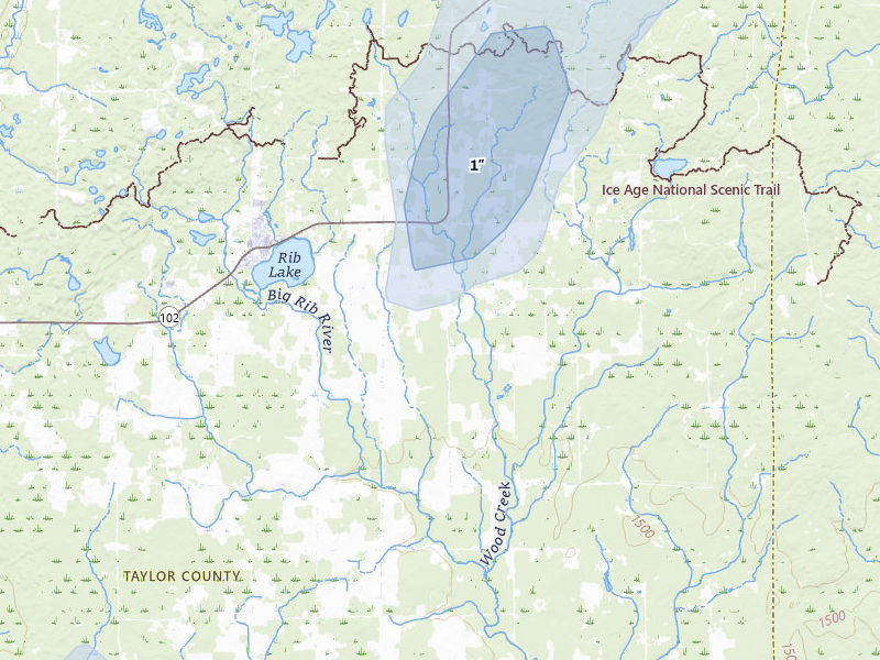 NEXRAD radar-signature map of the hail storm over Rib Lake, WI on May 17, 2026