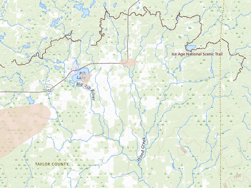 Radar-estimated hail-size map of the storm over Rib Lake, WI on Jun 24, 2026