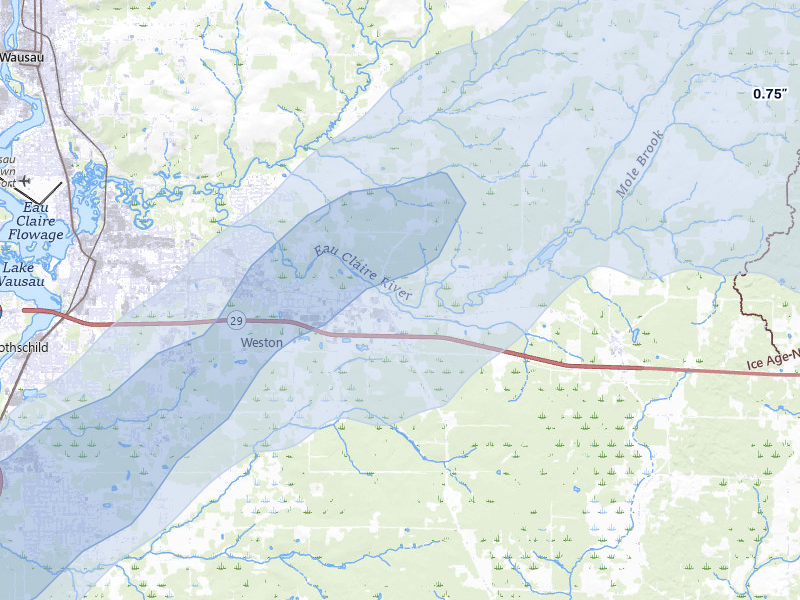NEXRAD radar-signature map of the hail over Ringle, WI