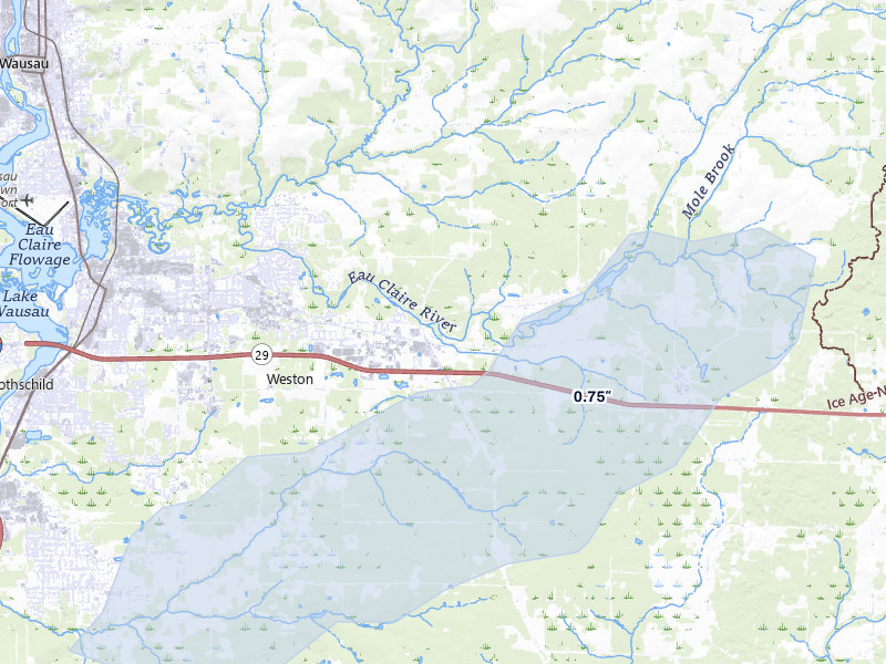NEXRAD radar-signature map of the hail storm over Ringle, WI on May 17, 2026
