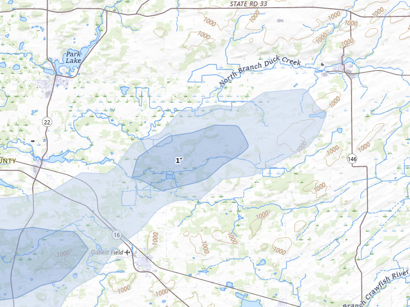 NEXRAD radar-signature map of the hail storm over Rio, WI on May 15, 2026