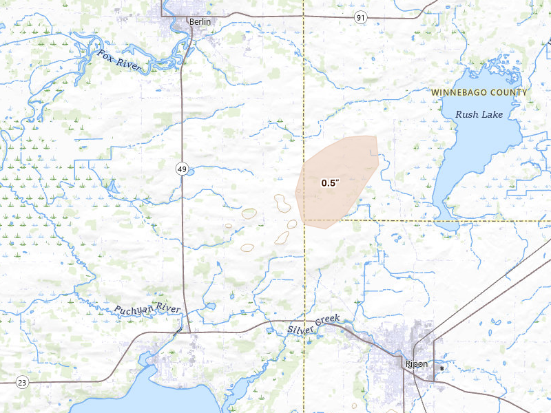 Radar-estimated hail-size map of the storm over Ripon, WI