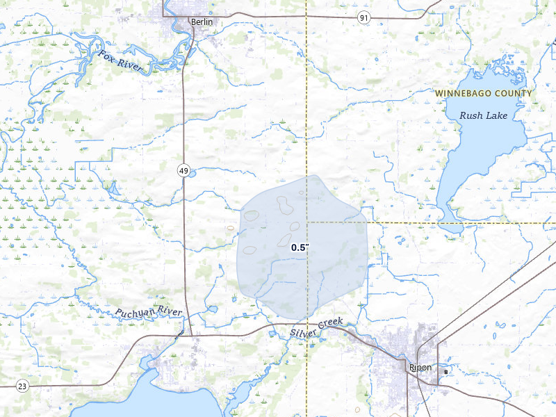 NEXRAD radar-signature map of the hail over Ripon, WI