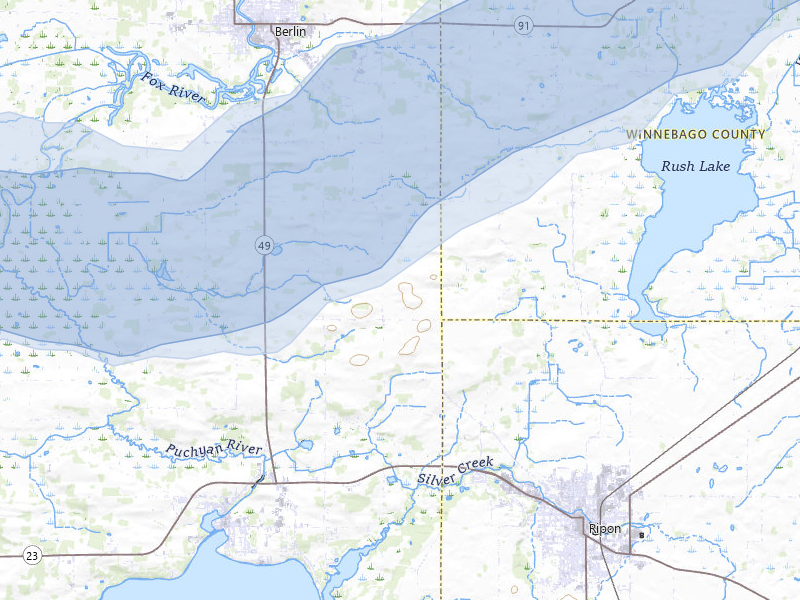 NEXRAD radar-signature map of the hail storm over Ripon, WI on Jul 1, 2026