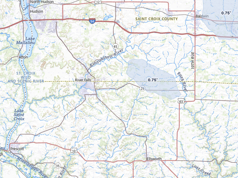 NEXRAD radar-signature map of the hail storm over River Falls, WI on Apr 11, 2026