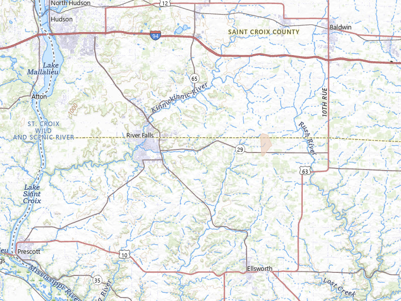 Radar-estimated hail-size map of the storm over River Falls, WI on Jun 9, 2026