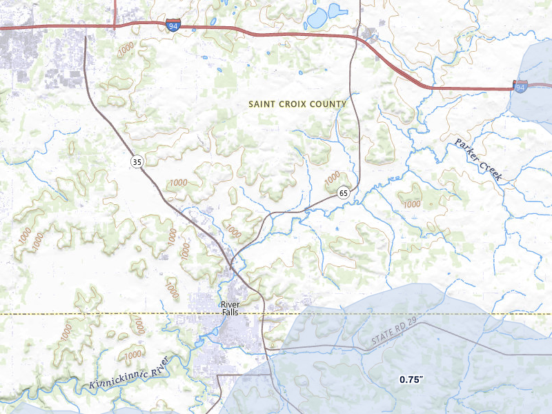 NEXRAD radar-signature map of the hail storm over River Falls, WI on Aug 3, 2026