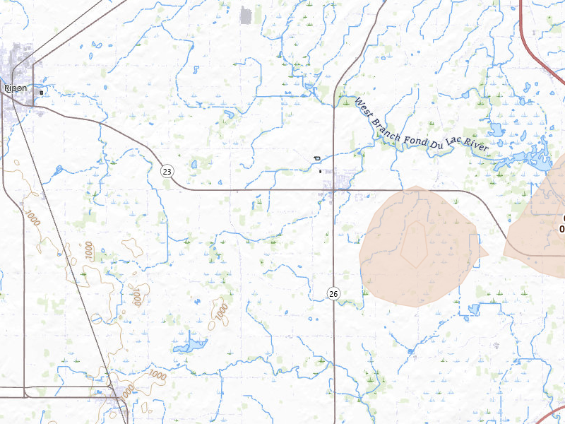 Radar-estimated hail-size map of the storm over Rosendale, WI on Mar 31, 2026