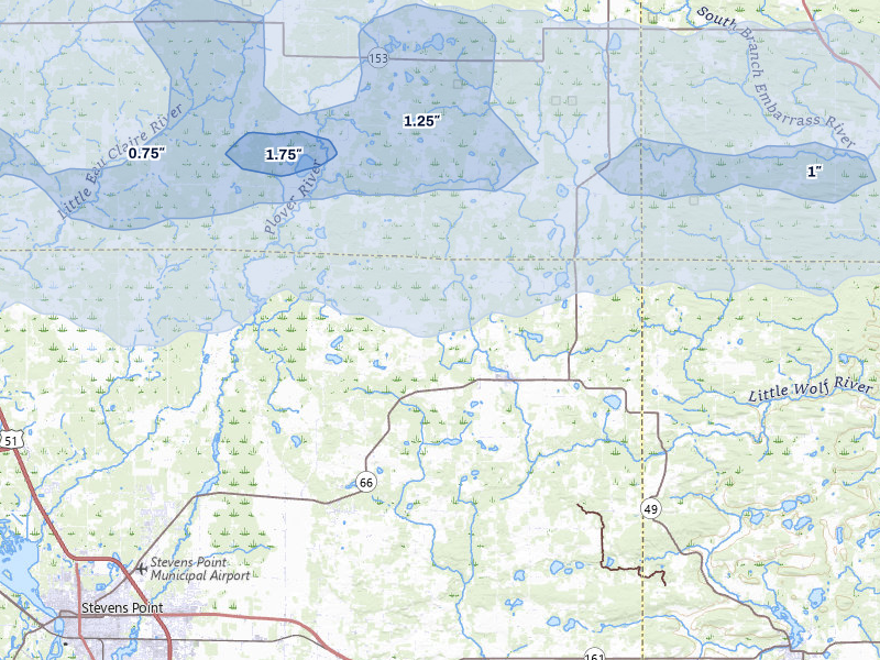 NEXRAD radar-signature map of the hail storm over Rosholt, WI on Mar 30, 2026